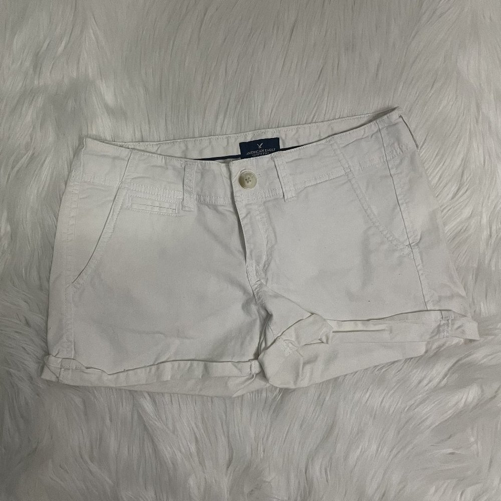 American Eagle White Cuffed Shortie Shorts 4